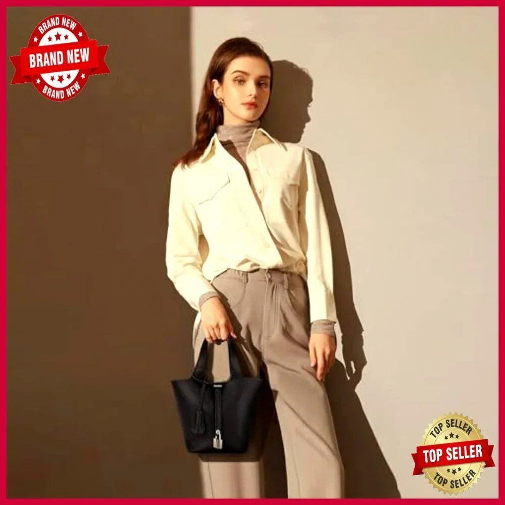Vegan Leather Bucket Bag with Detachable Small Purse and Shoulder Strap